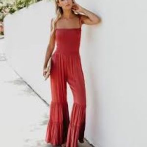 Vici- smocked bell bottom jumpsuit